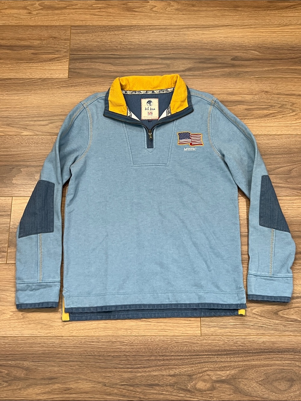 Fat Face The Airlie Quarter Zip Pullover American Flag Patch in Blue - Small